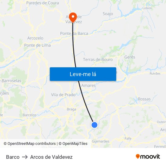 Barco to Arcos de Valdevez map