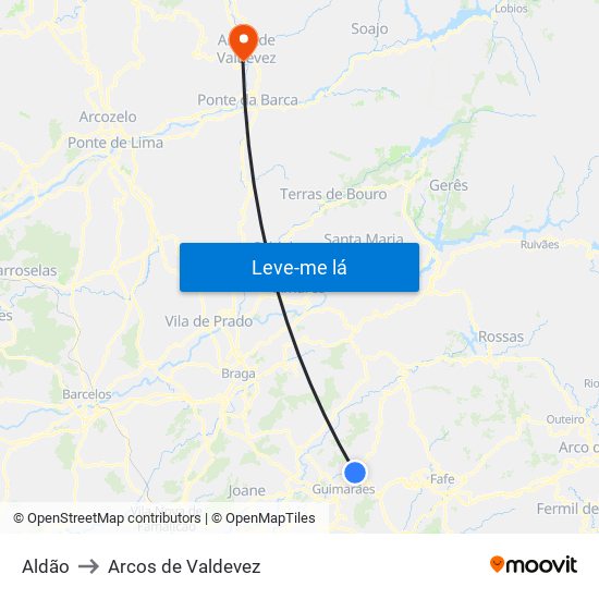 Aldão to Arcos de Valdevez map