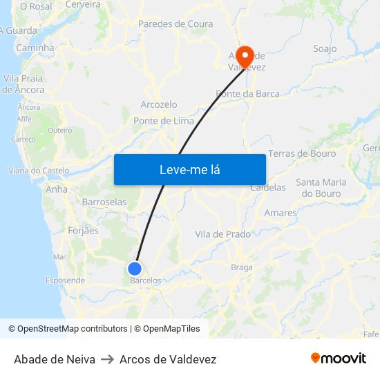 Abade de Neiva to Arcos de Valdevez map