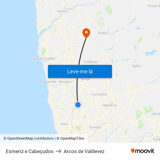 Esmeriz e Cabeçudos to Arcos de Valdevez map