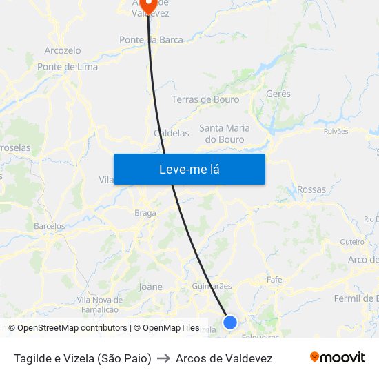 Tagilde e Vizela (São Paio) to Arcos de Valdevez map