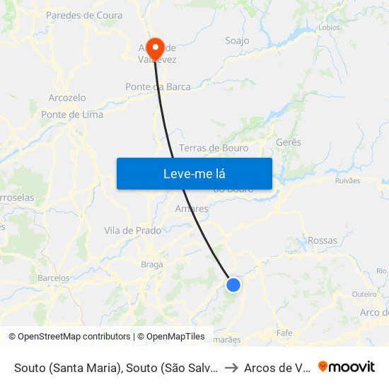 Souto (Santa Maria), Souto (São Salvador) e Gondomar to Arcos de Valdevez map