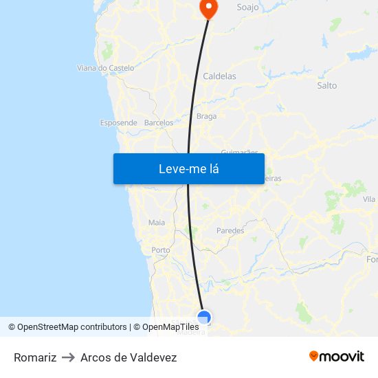 Romariz to Arcos de Valdevez map