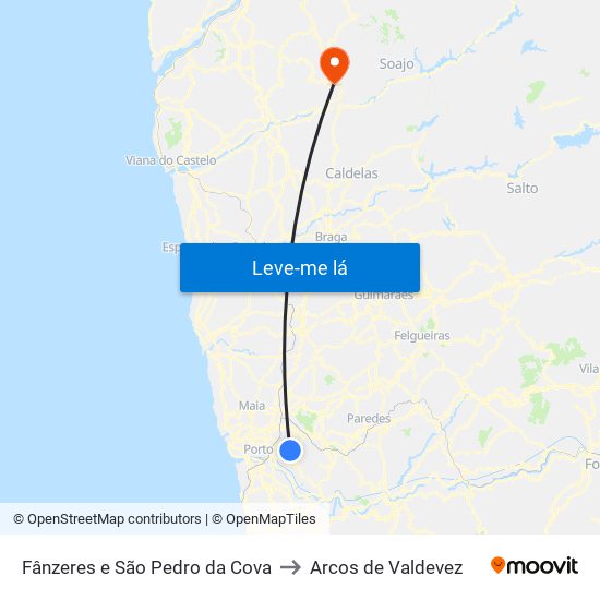 Fânzeres e São Pedro da Cova to Arcos de Valdevez map