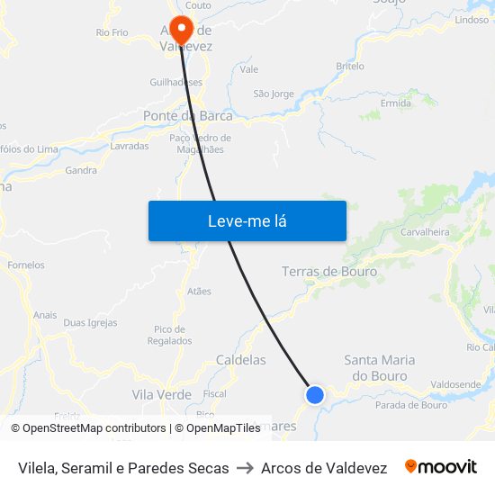 Vilela, Seramil e Paredes Secas to Arcos de Valdevez map