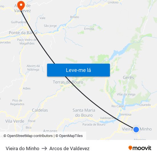 Vieira do Minho to Arcos de Valdevez map