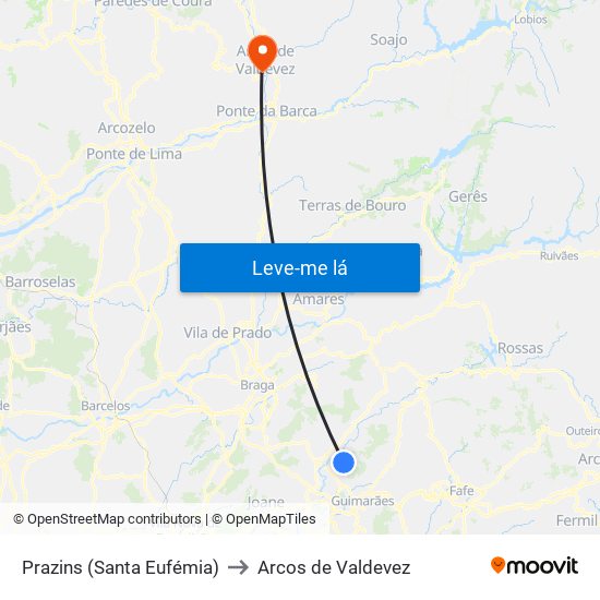 Prazins (Santa Eufémia) to Arcos de Valdevez map