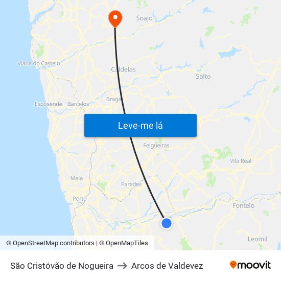 São Cristóvão de Nogueira to Arcos de Valdevez map