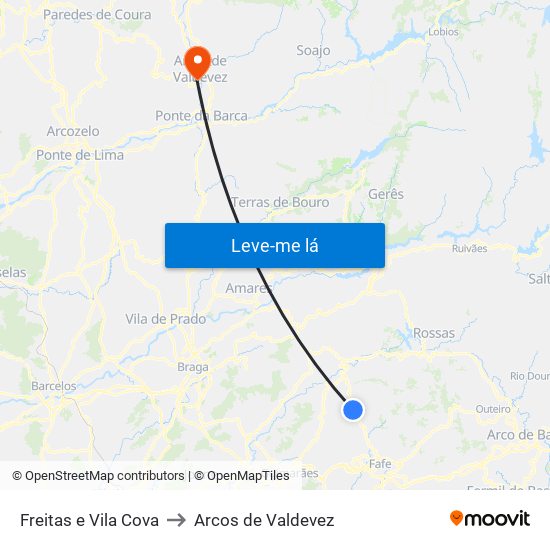Freitas e Vila Cova to Arcos de Valdevez map