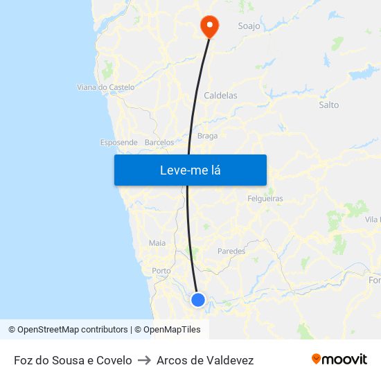 Foz do Sousa e Covelo to Arcos de Valdevez map