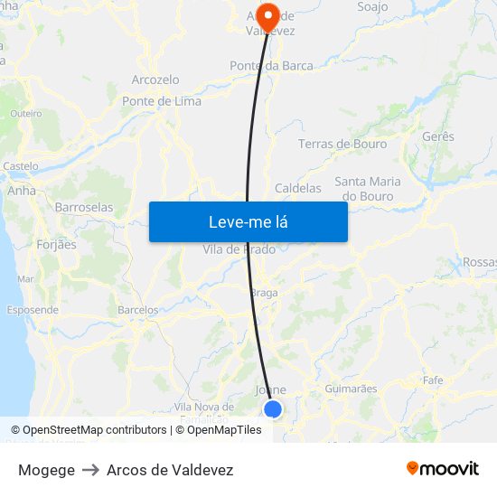 Mogege to Arcos de Valdevez map