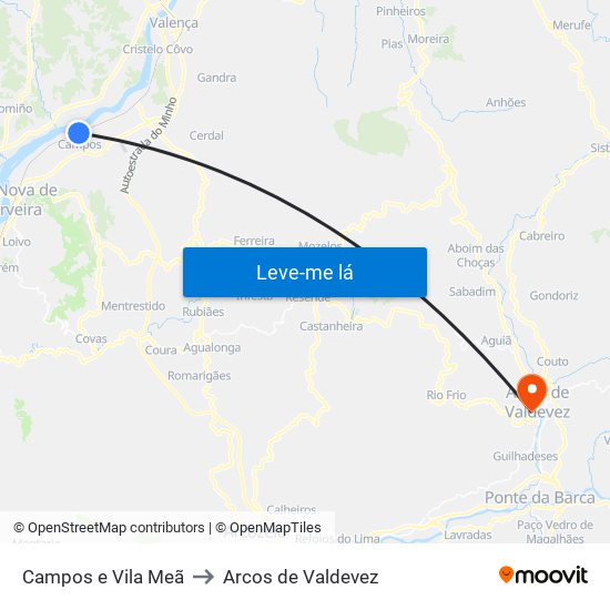 Campos e Vila Meã to Arcos de Valdevez map