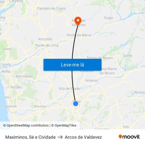 Maximinos, Sé e Cividade to Arcos de Valdevez map