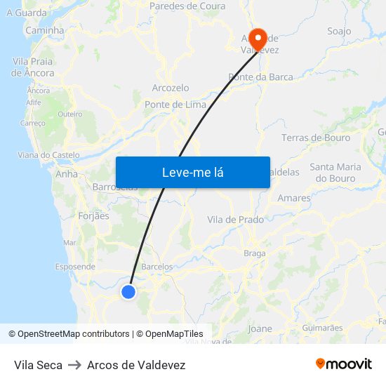 Vila Seca to Arcos de Valdevez map