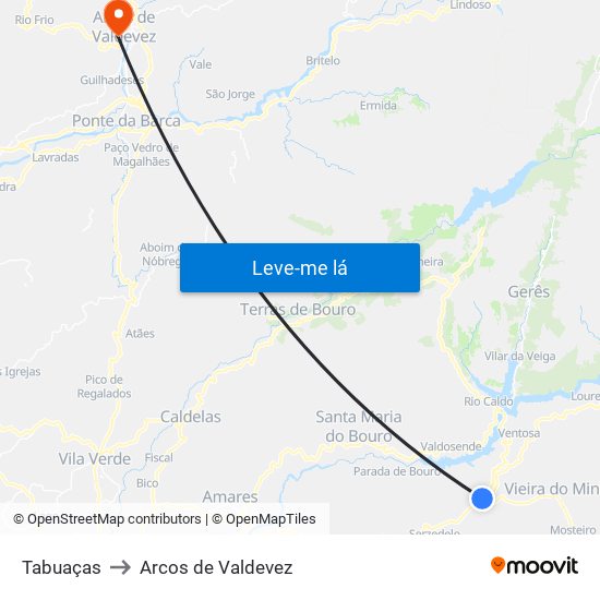 Tabuaças to Arcos de Valdevez map