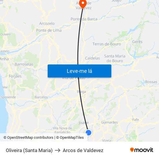 Oliveira (Santa Maria) to Arcos de Valdevez map