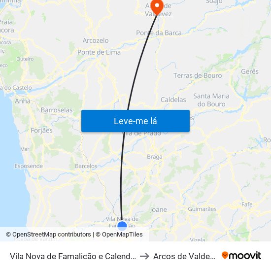 Vila Nova de Famalicão e Calendário to Arcos de Valdevez map