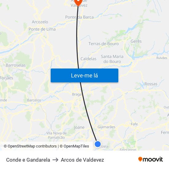 Conde e Gandarela to Arcos de Valdevez map