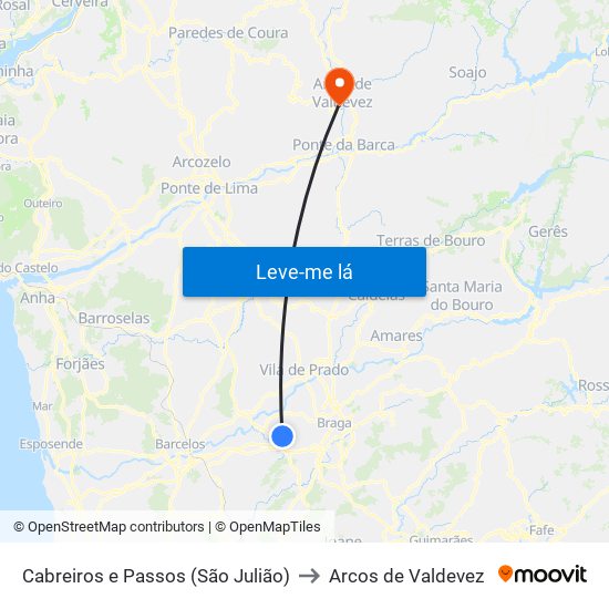 Cabreiros e Passos (São Julião) to Arcos de Valdevez map