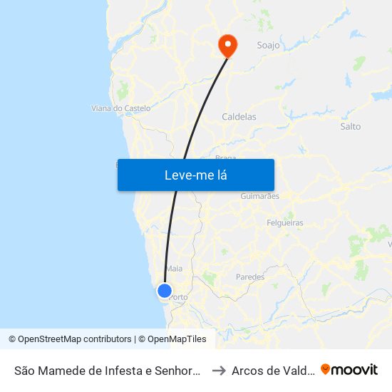 São Mamede de Infesta e Senhora da Hora to Arcos de Valdevez map