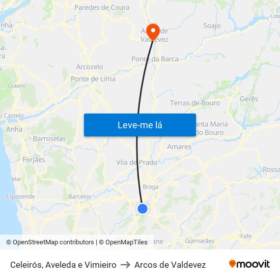 Celeirós, Aveleda e Vimieiro to Arcos de Valdevez map