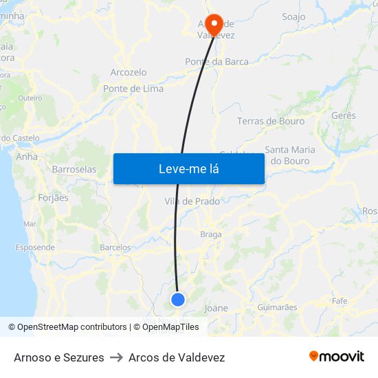 Arnoso e Sezures to Arcos de Valdevez map