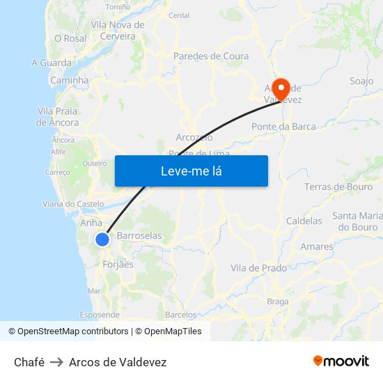 Chafé to Arcos de Valdevez map