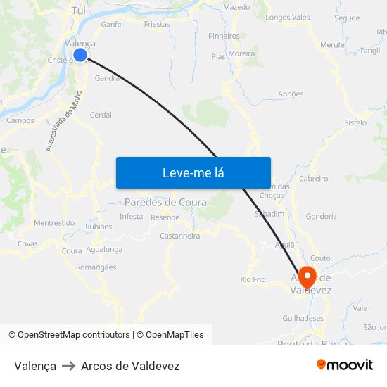 Valença to Arcos de Valdevez map