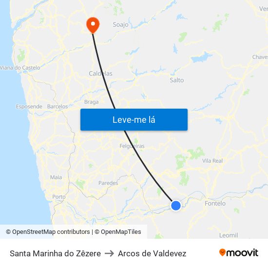 Santa Marinha do Zêzere to Arcos de Valdevez map