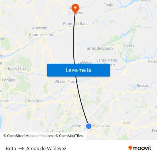 Brito to Arcos de Valdevez map