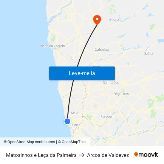 Matosinhos e Leça da Palmeira to Arcos de Valdevez map