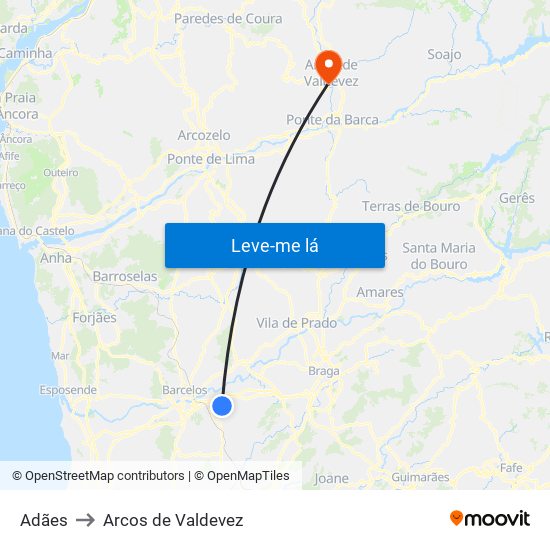 Adães to Arcos de Valdevez map