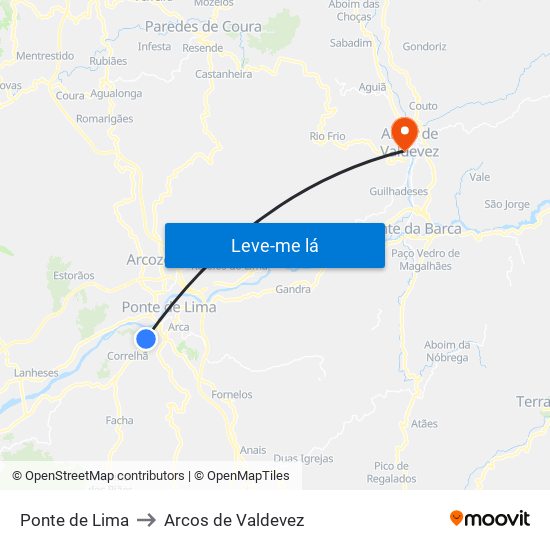 Ponte de Lima to Arcos de Valdevez map