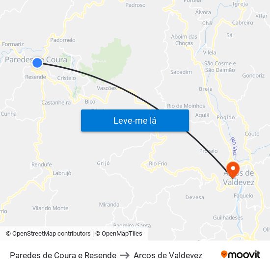 Paredes de Coura e Resende to Arcos de Valdevez map