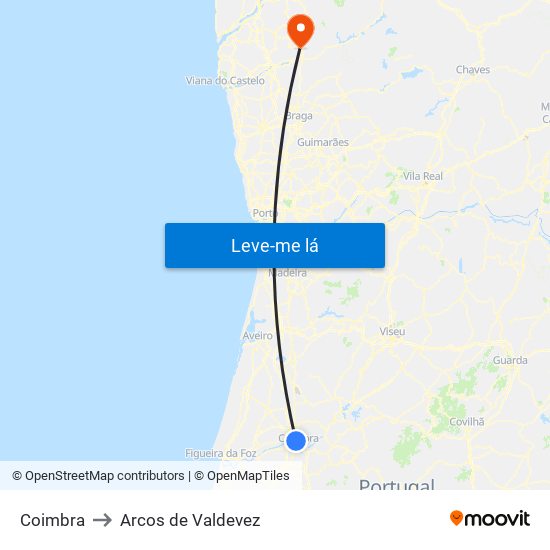 Coimbra to Arcos de Valdevez map