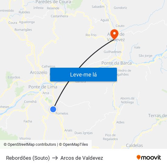 Rebordões (Souto) to Arcos de Valdevez map