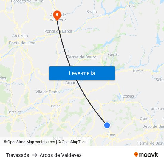 Travassós to Arcos de Valdevez map