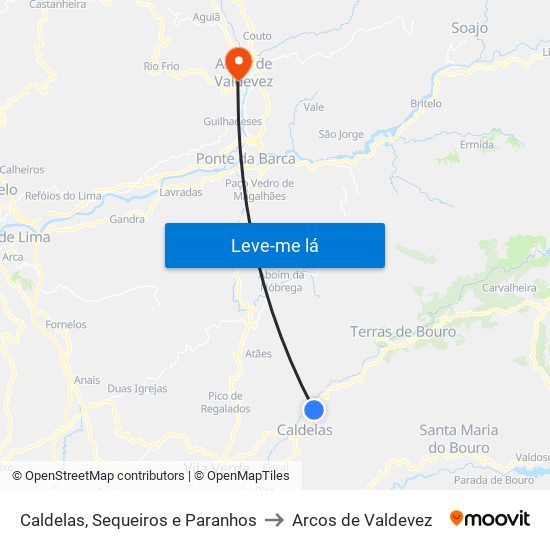 Caldelas, Sequeiros e Paranhos to Arcos de Valdevez map