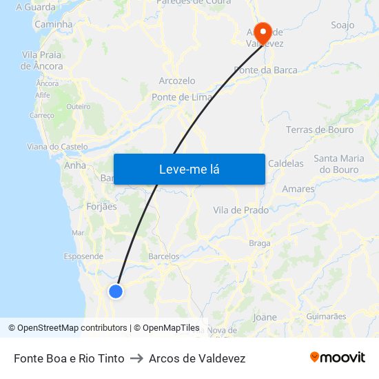 Fonte Boa e Rio Tinto to Arcos de Valdevez map