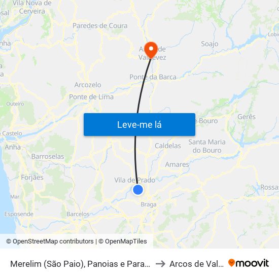 Merelim (São Paio), Panoias e Parada de Tibães to Arcos de Valdevez map