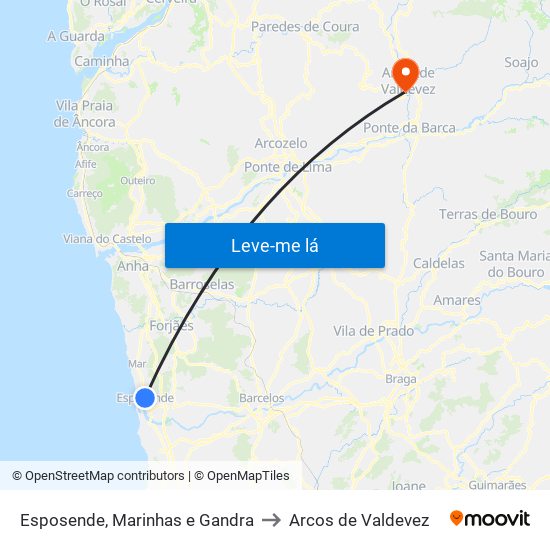 Esposende, Marinhas e Gandra to Arcos de Valdevez map