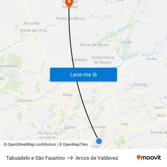 Tabuadelo e São Faustino to Arcos de Valdevez map