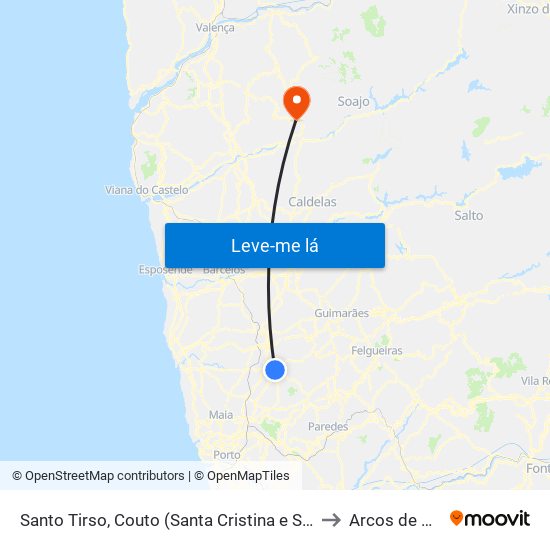 Santo Tirso, Couto (Santa Cristina e São Miguel) e Burgães to Arcos de Valdevez map