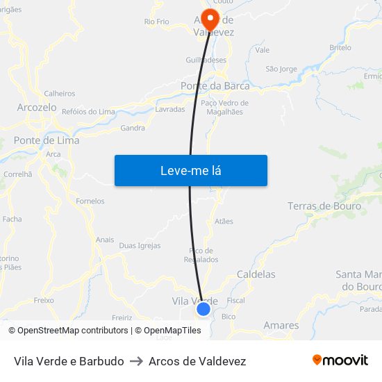 Vila Verde e Barbudo to Arcos de Valdevez map