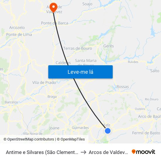 Antime e Silvares (São Clemente) to Arcos de Valdevez map