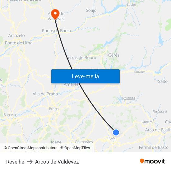 Revelhe to Arcos de Valdevez map