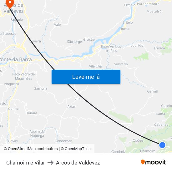 Chamoim e Vilar to Arcos de Valdevez map