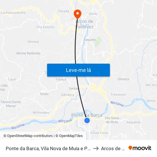 Ponte da Barca, Vila Nova de Muía e Paço Vedro de Magalhães to Arcos de Valdevez map