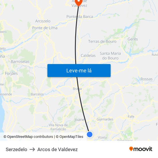 Serzedelo to Arcos de Valdevez map