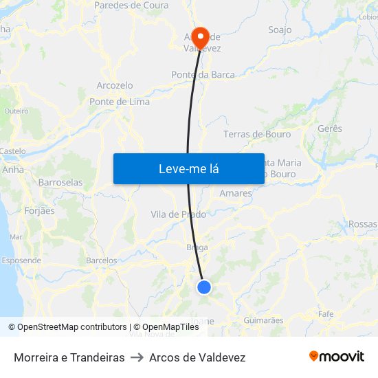 Morreira e Trandeiras to Arcos de Valdevez map